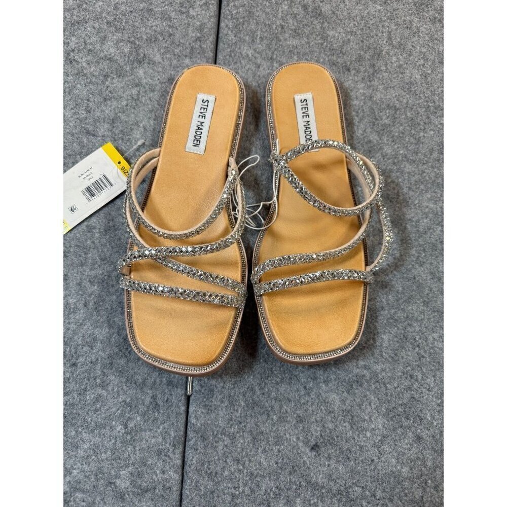 Steve Madden Spice SPCE01S1 Womens 8 Slide Silver Bling Rhinestone Casual Sandal